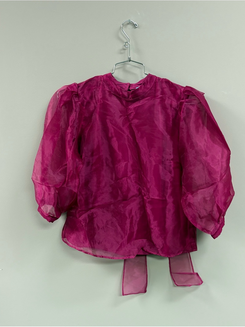 CeCe Sheer Puff Sleeve Blouse - Magenta